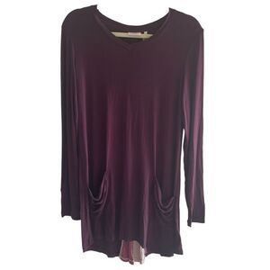 LOGO Lori Goldstein Purple Soft Tunic Top Color Block Back Women’s Sz Small QVC